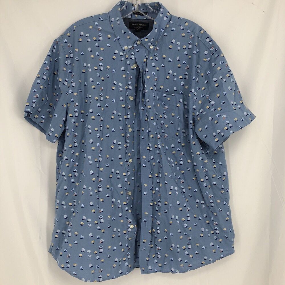 Banana Republic Men's XL Blue Standard Fit Woven Novelty Print Button-Up Shirt
